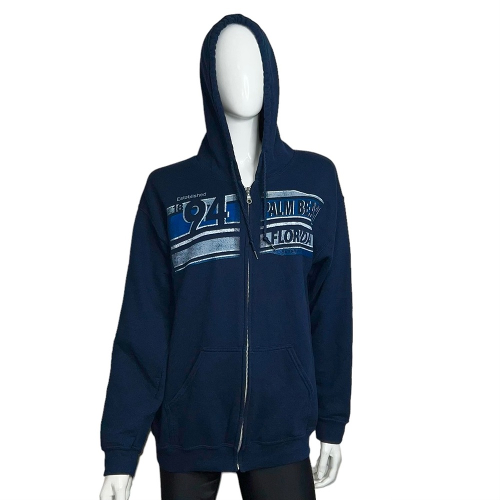 🤑 5/$25 Gildan Heavy Blend Palm Beach Florida Zip-Up Blue Hoodie Sweatshirt